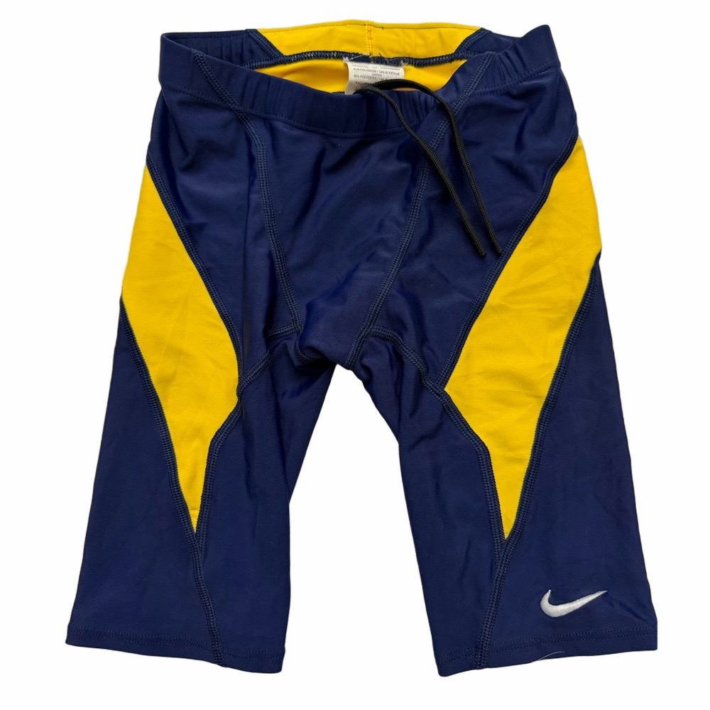 Nike Competitive Swim Navy Yellow Swim Training Jammer Shorts Pool Beach Size 26